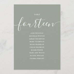 Sage Green Script Table Number 14 Seating Chart
