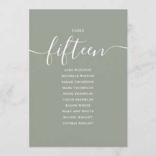 Sage Green Script Table Number 15 Seating Chart