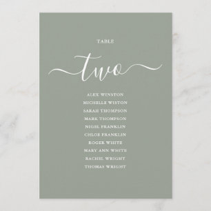 Sage Green Script Table Number 2 Seating Chart