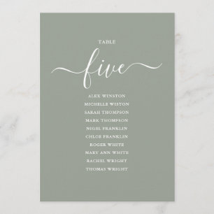 Sage Green Script Table Number 5 Seating Chart