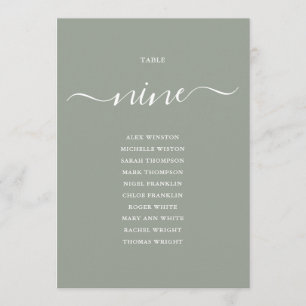 Sage Green Script Table Number 9 Seating Chart