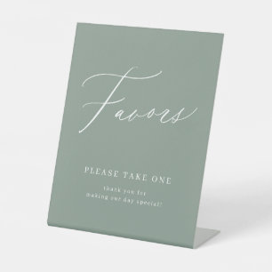 Sage green script wedding favours please take one pedestal sign