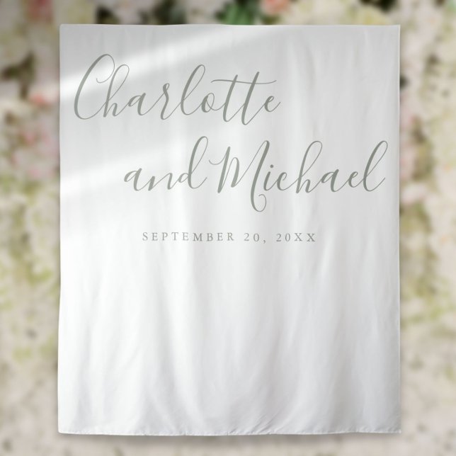 Sage Green Script Wedding Photo Booth Backdrop Tapestry (Sage Green Script Wedding Photo Booth Backdrop)