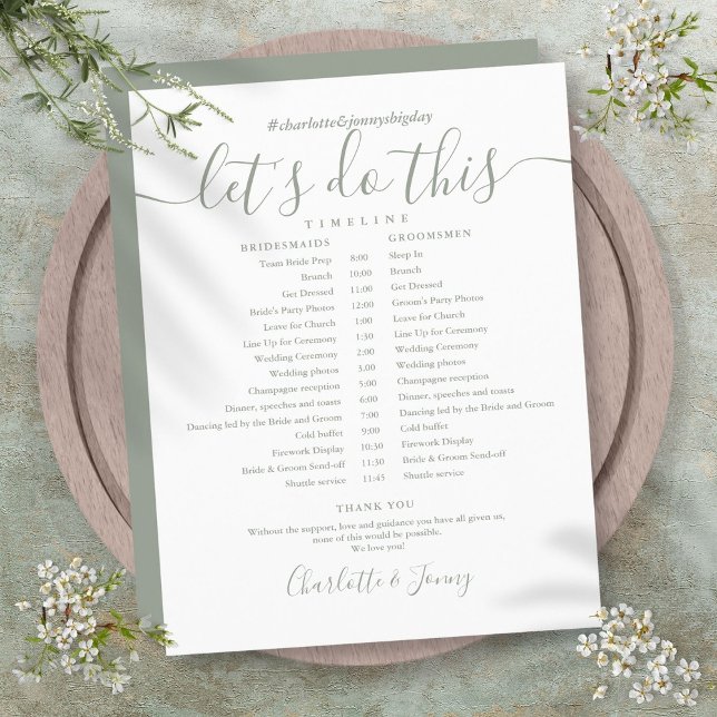 Sage Green Script Wedding Schedule Timeline (Sage Green Script Wedding Schedule Timeline)