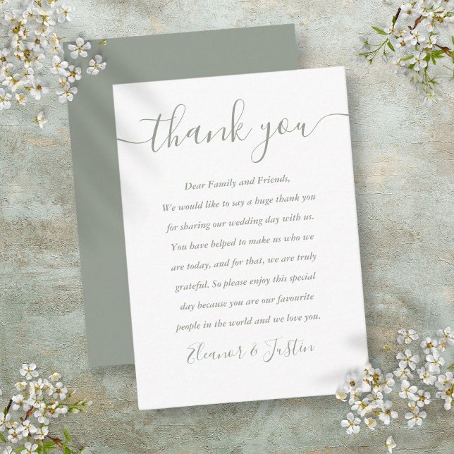 Sage Green Script Wedding Thank You Place Card (Sage Green Script Wedding Thank You Place Card)