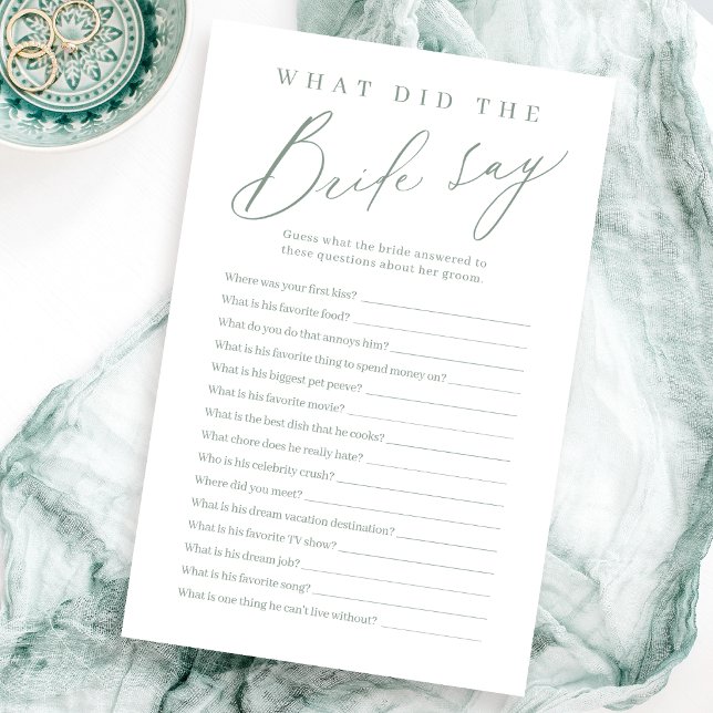 Sage green script what did the bride say game (Sage green script what did the bride say game)