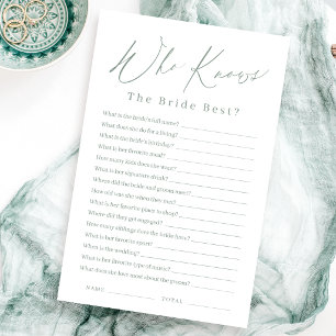 Sage green script who knows the bride best game
