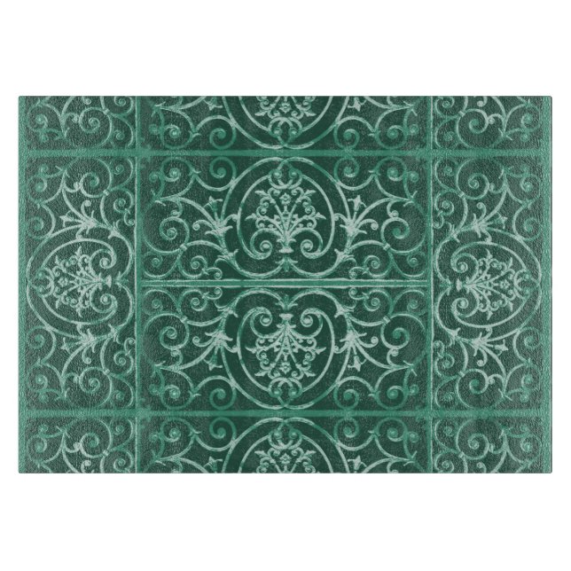 Sage green scrollwork pattern cutting board (Front)