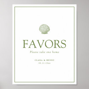 Sage Green Seashell Wedding Favours Table Sign