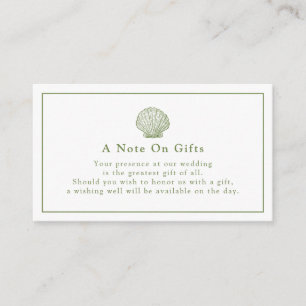 Sage Green Seashell Wedding Gift Note Card