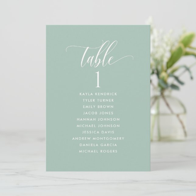 Sage Green, Seating Plan Cards with Guest Names (Standing Front)