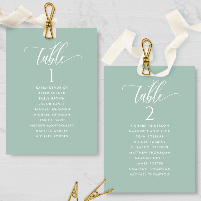 Sage Green, Seating Plan Cards with Guest Names (Creator Uploaded)