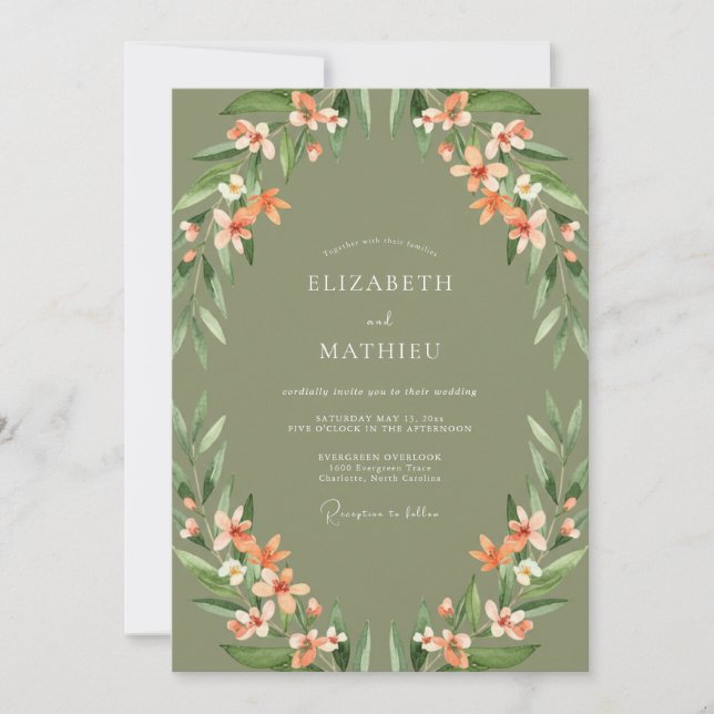 Sage Green Seraphic Blossom Wedding Invitation (Front)