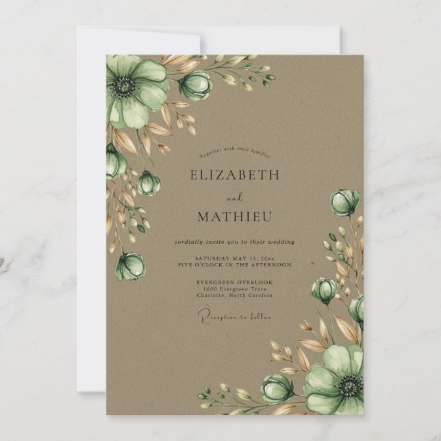 Sage Green Serene Harvest Wedding Invitation (Front)