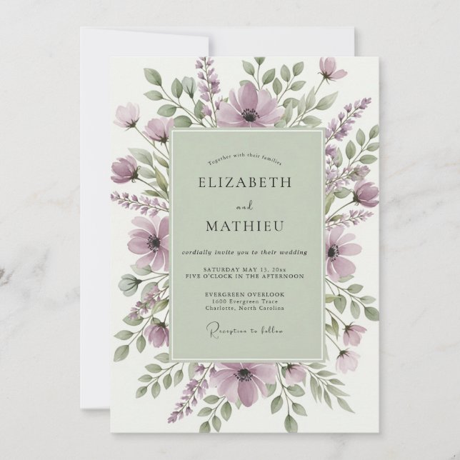Sage Green Serene Wildflower Wedding Invitation (Front)