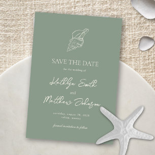 Sage Green Shell Beach Ocean Destination Wedding Save The Date