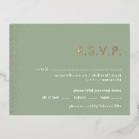 Sage Green Shimmer foil wedding RSVP postcard