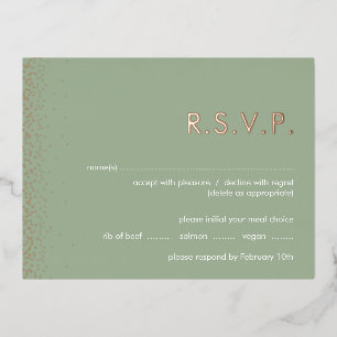 Sage Green Shimmer foil wedding RSVP postcard
