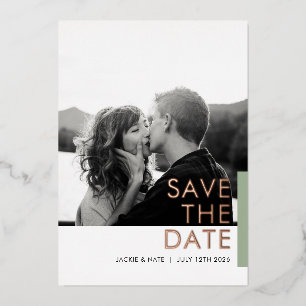 Sage Green Shimmer Save the Date foil card