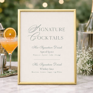 Sage Green Signature Cocktails Wedding Bar Menu