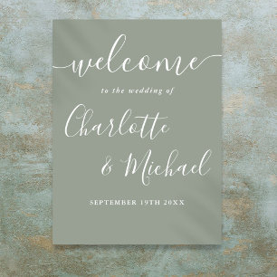 Sage Green Signature Script Wedding Welcome Sign