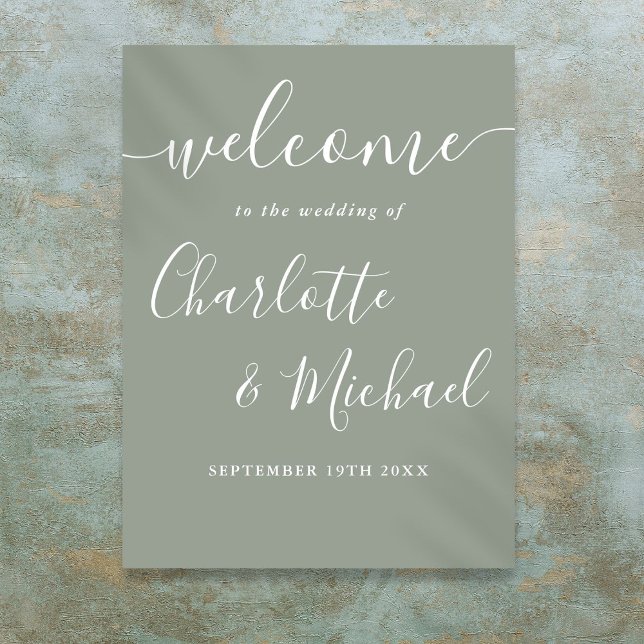 Sage Green Signature Script Wedding Welcome Sign (Sage Green Signature Script Wedding Welcome Sign)