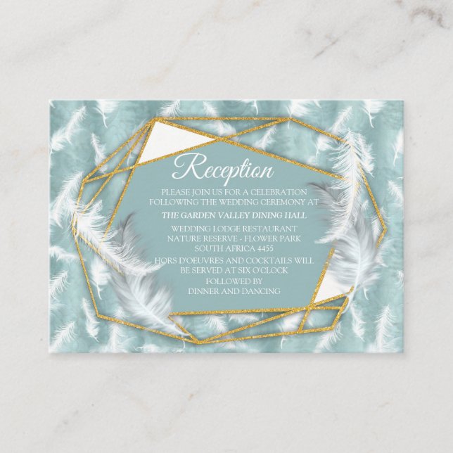 Sage Green silk & gold, white flamingo, sparkles Enclosure Card (Front)