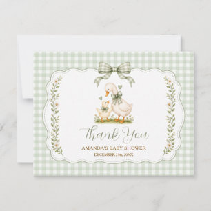 Sage Green Silly Goose Baby Shower Neutral Floral Thank You Card
