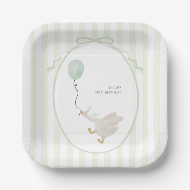 Sage Green Silly Goose Paper Plates (Front)