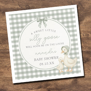 Sage Green Silly Goose Storybook Baby Shower Napkin