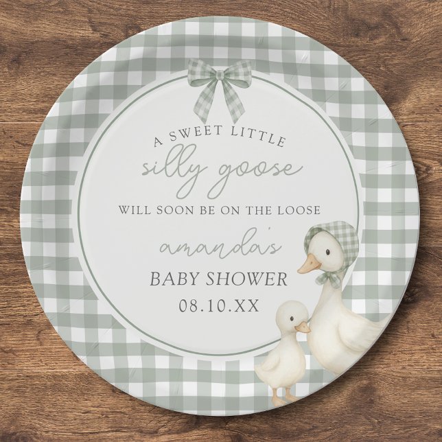 Sage Green Silly Goose Storybook Baby Shower Paper Plate (Creator Uploaded)