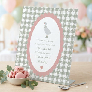 Sage Green Silly Little Goose Baby Shower Welcome  Pedestal Sign