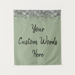 Sage Green Silver Birthday Party Photo Booth Prop  Tapestry
