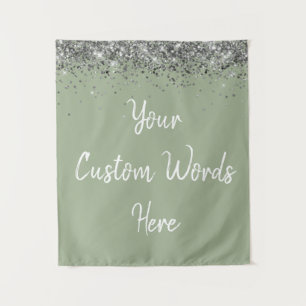 Sage Green Silver Birthday Party Photo Booth Prop Tapestry