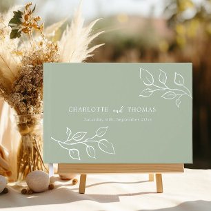 Sage green silver botanical wedding guest book