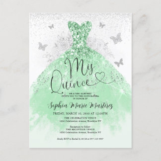 Sage Green Silver Dress Mis Quince Quinceañera Postcard