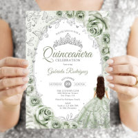 Sage Green Silver Floral Quinceanera