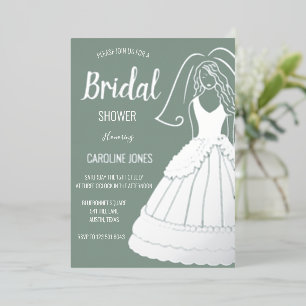 Sage Green Silver Foil Elegant Dress Bridal Shower