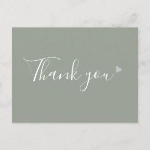 Sage Green Silver Heart Script Business Thank You Postcard