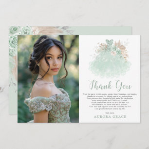 Sage Green Silver Quinceañera Dress Birthday Photo Thank You Card