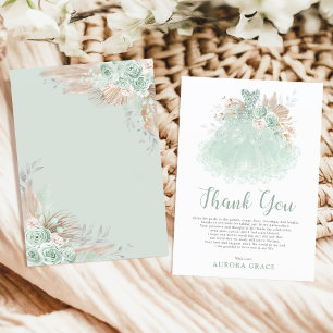 Sage Green Silver Quinceañera Dress Mis Quince Thank You Card