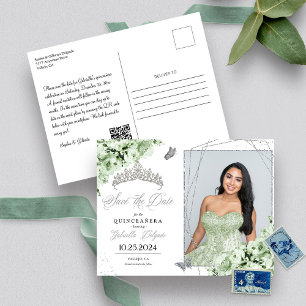 Sage Green Silver Tiara Quinceañera Photo Postcard