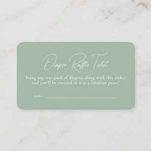 Sage green simple baby shower diaper raffle ticket enclosure card