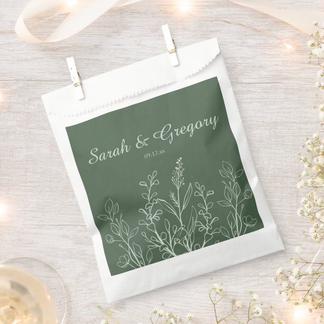 Sage Green Simple Boho Floral  Favour Bags (Clipped)