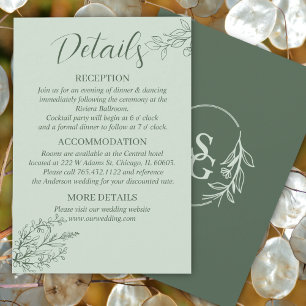 Sage Green Simple Boho Floral Wedding Details Enclosure Card
