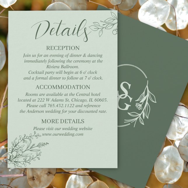 Sage Green Simple Boho Floral Wedding Details Enclosure Card (Creator Uploaded)