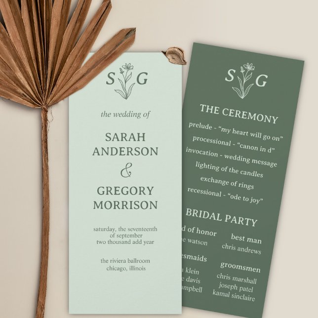 Sage Green Simple Boho Floral Wedding Program (Creator Uploaded)