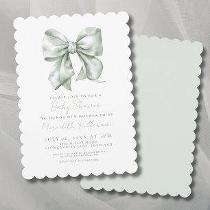 Sage Green Simple Bow Baby Shower Invitation