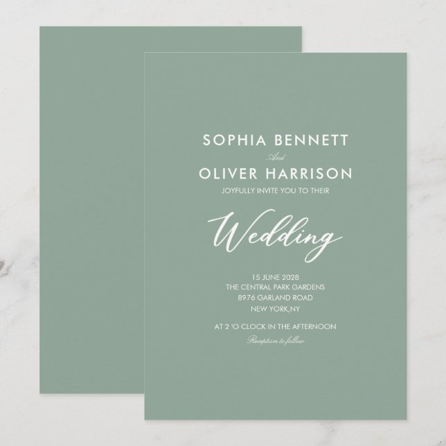 SAGE GREEN SIMPLE CALLIGRAPHY WEDDING INVITE (Front/Back)
