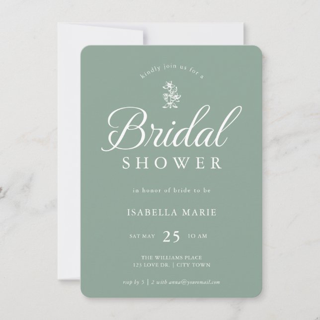 Sage Green Simple Chic Bridal Shower Invitation (Front)